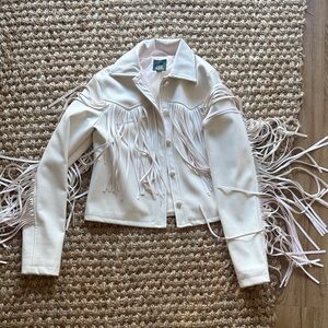 Wild Fable Cream Fringe Leather Jacket